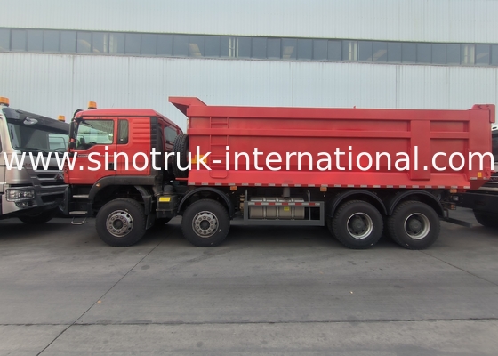 Sinotruk Howo Tipper Dump Truck Tx 400Hp Euro 2 8 × 4 Lhd U Şekilli Kargo Kutusu Kırmızı