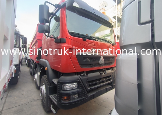 Sinotruk Howo Tipper Dump Truck Tx 400Hp Euro 2 8 × 4 Lhd U Şekilli Kargo Kutusu Kırmızı