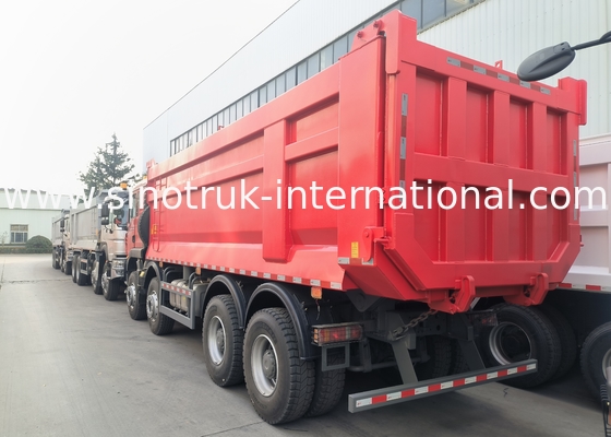 Sinotruk Howo Tipper Dump Truck Tx 400Hp Euro 2 8 × 4 Lhd U Şekilli Kargo Kutusu Kırmızı