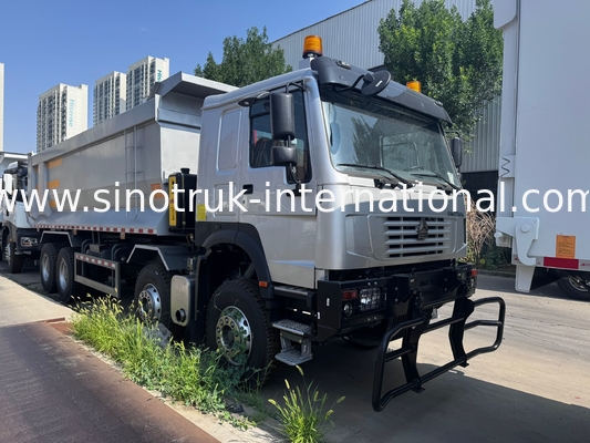 SINOTRUK HOWO 371HP 8X4 Tipper Dump Truck Construction Old Front Face Military Bumper For Mining Areas Two Warning Lights U Type Container