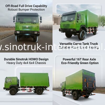 SINOTRUK 4X4 LHD Sürüş Tipi, 5000*2300*2300 mm Kargo Tankı ve Ağır Yük Taşıma için 16 tonlık Arka Aks Kapasitesiyle Ağır Görevli Kamyon
