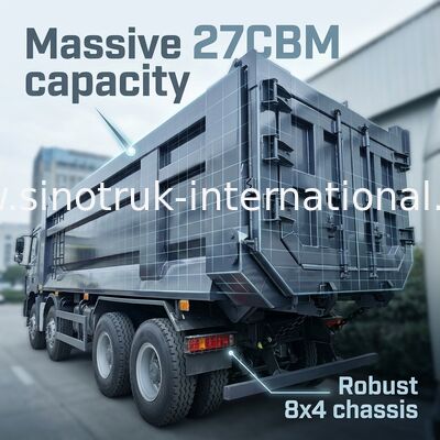 Ağır yükler için 400 HP, daha fazla kargo için 27CBM: Gri 8x4 Dump Truck