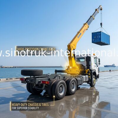 SINOTRUK Kamyon Montajlı vinçler ekipman 12 ton XCMG kaldırma için 6X4 Knuckle Boom vinç sarı, göz alıcı, askeri tampon