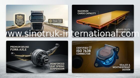 30 Ton Ağır Mal Taşıyan Mn Steel 3 Dingilli Masaüstü Kargo Römorku