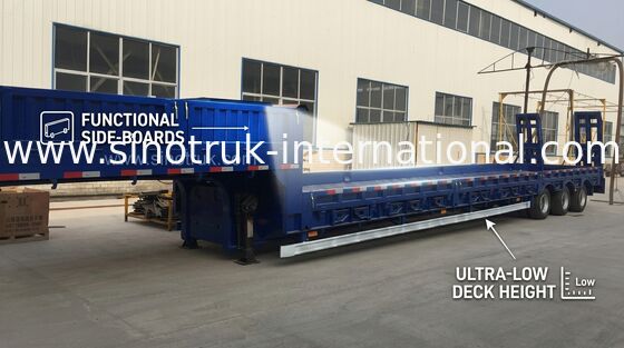 Mavi Renk Hidrolik Düz Yataklı Yarı Römork Kamyon 3 Aks 80t Normal Süspansiyon