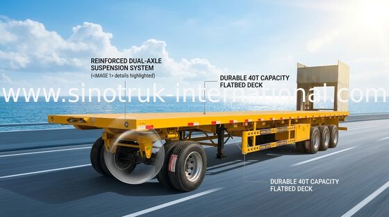 Ön HOWO Kargo Kancalı 28T Flatbed Full Trailer ABS