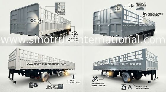 Lojistik Endüstrisi için Yüksek Hızlı Dropside Yarı Römork Kamyon 3 Aks