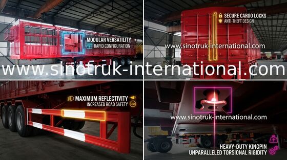 Karbon Çelik Yarı Kamyon Römork / Yarı Düşük Yataklı Treyler 30-60 Ton