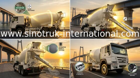 HOWO SINOTRUK Beton Mikser Kamyonu 10CBM 371HP 6X4 LHD Kararlı ve verimli