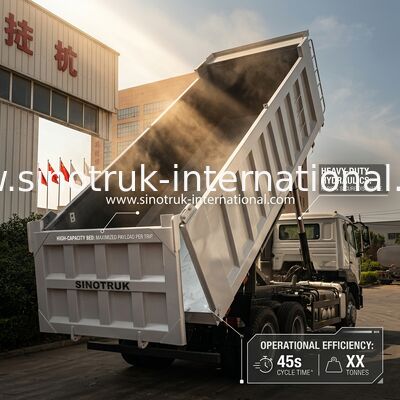 SINOTRUK HOHAN Howo Damperli Kamyon Orta Kaldırma Weichai Motor 6 × 4 LHD Dikdörtgen Kargo Kutusu Beyaz 19-20CBM