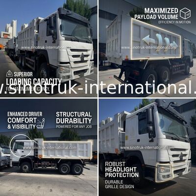 SINOTRUK Motor 371HP 6 × 4 LHD HOWO Damperli Kamyon Beyaz 19-20CBM Orta Kaldırma