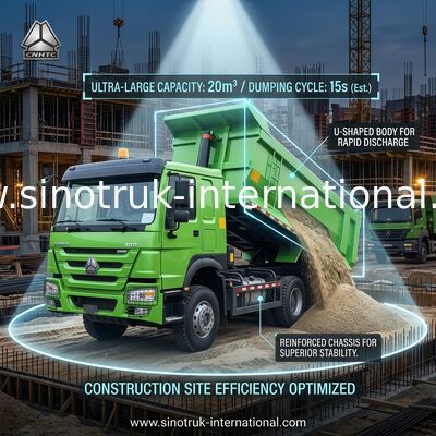 Sinotruk Howo Tipper Dump Truck 380Hp 6 × 4 U Şekli Kargo Vücudu Yeşil Renk