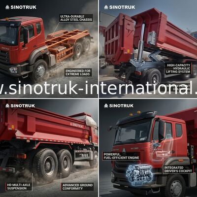 Sinotruk Hohan Yeni Howo Tipper Dump Truck N7 8 × 4 12 Tekerlekli 380Hp Lhd veya Rhd Tarpaulin U Tipi Konteynerle