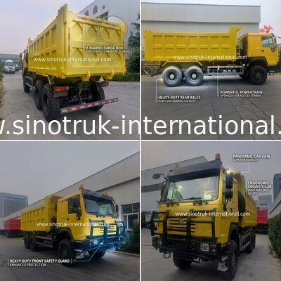 Sinotruk Howo Tipper Dump Truck 6 × 6 Tüm Tekerlekli Sürüş 14.00R20 Tek Lastik 380HP