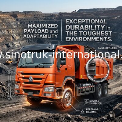 Sinotruk Howo Tipper Dump Truck 400Hp 8 × 4 Rhd 12 Tekerlekli Büyük Tepsil 7600mm