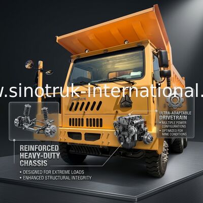 Sinotruk Howo Madencilik Çekmeci Çöp Kamyonu 90 Ton 6 × 4 Yüksek Güçlü Çelik Kargo Vücudu