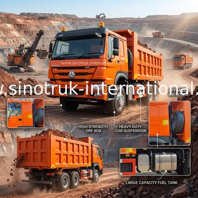 400 HP Orange HOWO Tipper Truck RHD 6×4 10 Tekerlek Yüksek At Gücü