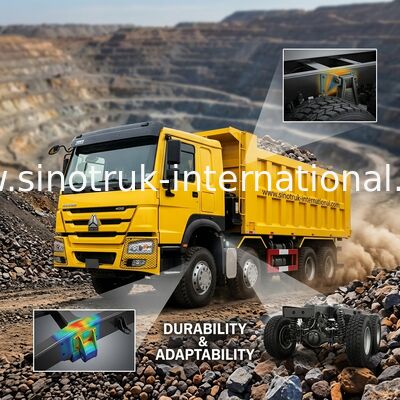 Sinotruk Howo Damperli Damperli Kamyon 12 Tekerlek 400Hp 8 × 4 Madencilik RHD Sarı