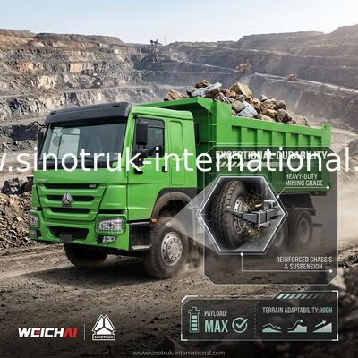 Sinotruk Howo Tipper Dump Truck Weichai 400Hp 6 × 4 Lhd Yeşil Orta kaldırma