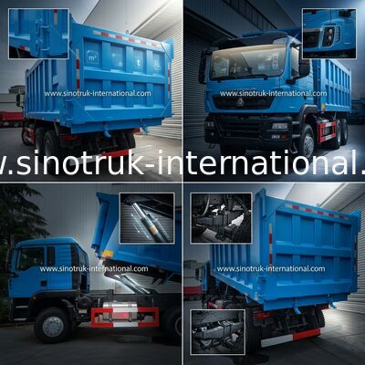 Mavi LHD 6×4 10 tekerlekli HOWO Damperli Damperli Kamyon Yüksek Beygir Gücü 371HP