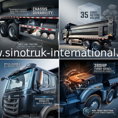 RHD 8x4 12 Tekerlekli HOWO Tipper Kamyon 380HP