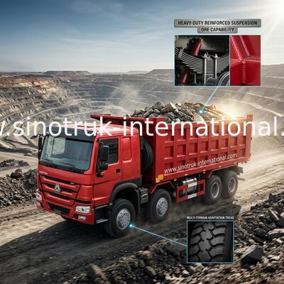 Kırmızı SINOTRUK HOWO 8X4 Damperli Kamyon 400hp 12 Tekerlek