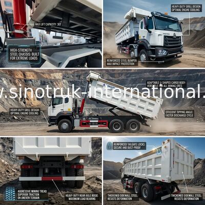 LHD 8×4 12 Tekerlekler Beyaz HOWO Damperli Damperli Kamyon Yüksek Beygir Gücü 371HP