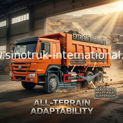 Sinotruk Howo Tipper Dump Truck Weichai 380Hp 6 × 4 5200 - 5800mm İhracat için
