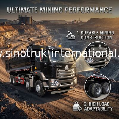 İnşaat için SINOTRUK HOHAN 8 × 4 Siyah Damperli Damperli Kamyon