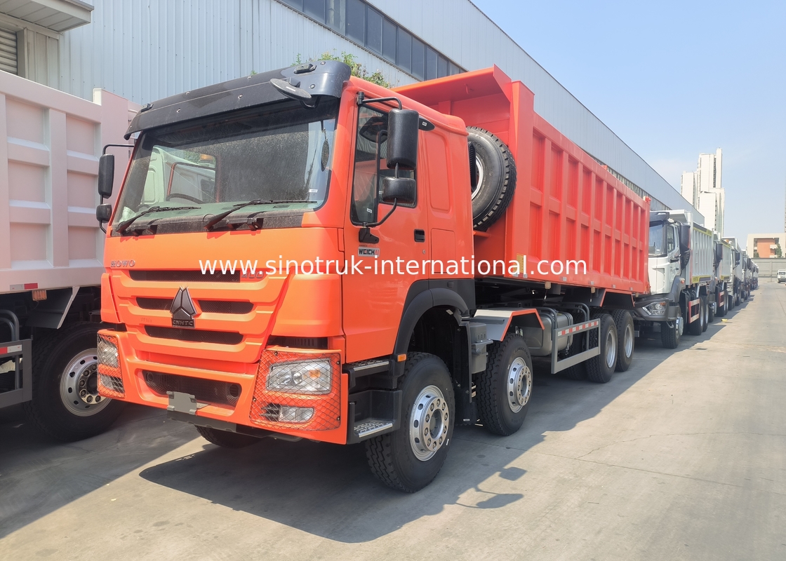 Sinotruk Howo Tipper Dump Truck 400Hp 8 × 4 Rhd 12 Tekerlekli Büyük Tepsil 7600mm