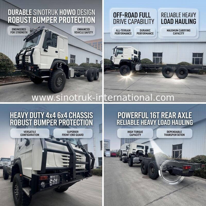 SINOTRUK HOWO 6X6 Tam tahrikli kamyon şasi tamponlu kargo şasi