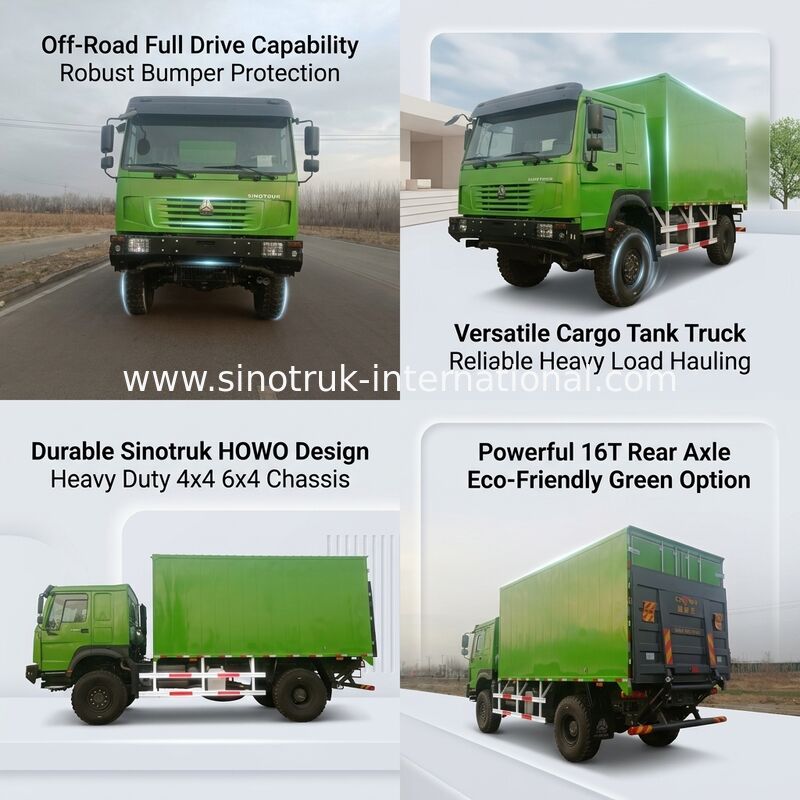 SINOTRUK 4X4 LHD Sürüş Tipi, 5000*2300*2300 mm Kargo Tankı ve Ağır Yük Taşıma için 16 tonlık Arka Aks Kapasitesiyle Ağır Görevli Kamyon
