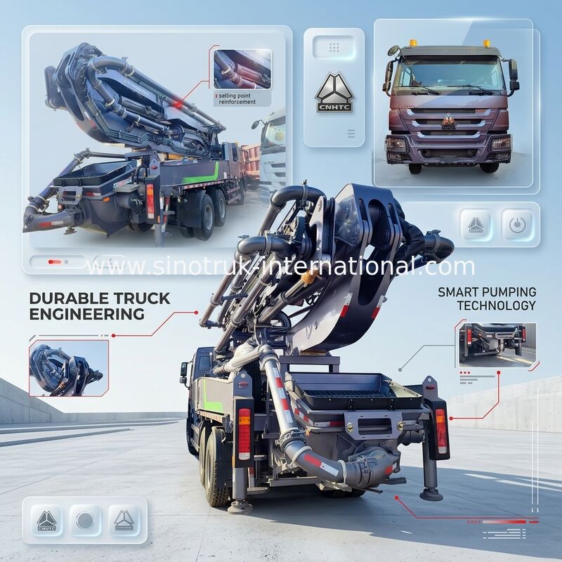 HOWO 380HP Akıllı Pompa Kamyonları 52m Boom 6x4 Vertikal dökme için eşsiz çekiş