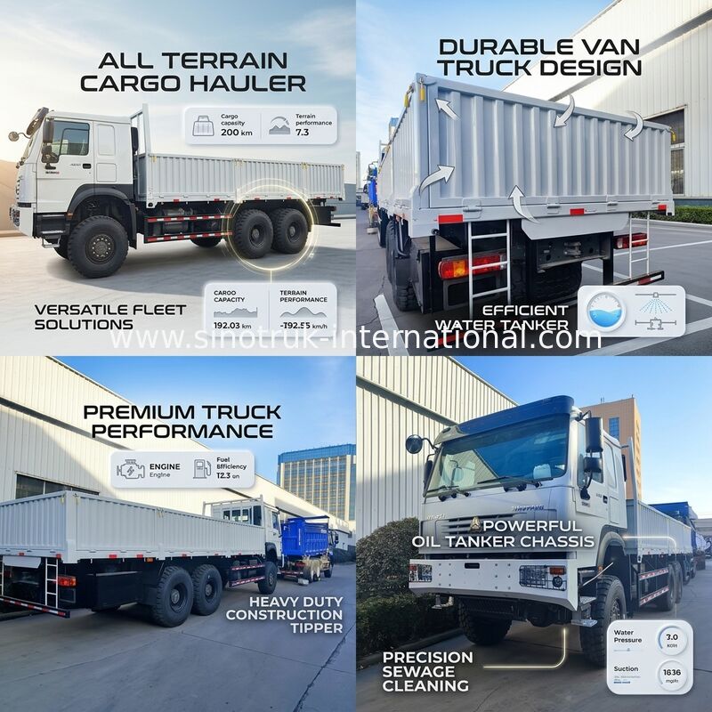Gücü ve çok yönlülüğünü serbest bırakın. Hepsini fethetmek için beyaz HOWO 6x6 400HP Off Road Kargo Kamyonu.