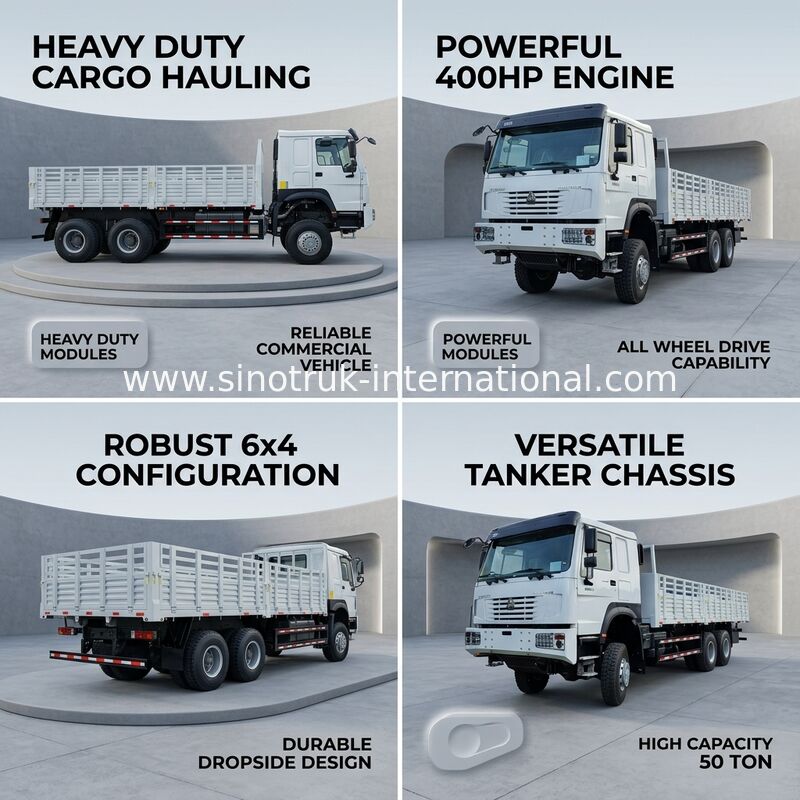 Howo Tam Sürüş Kargo Kutusu Kamyon 400 HP 4 Axle
