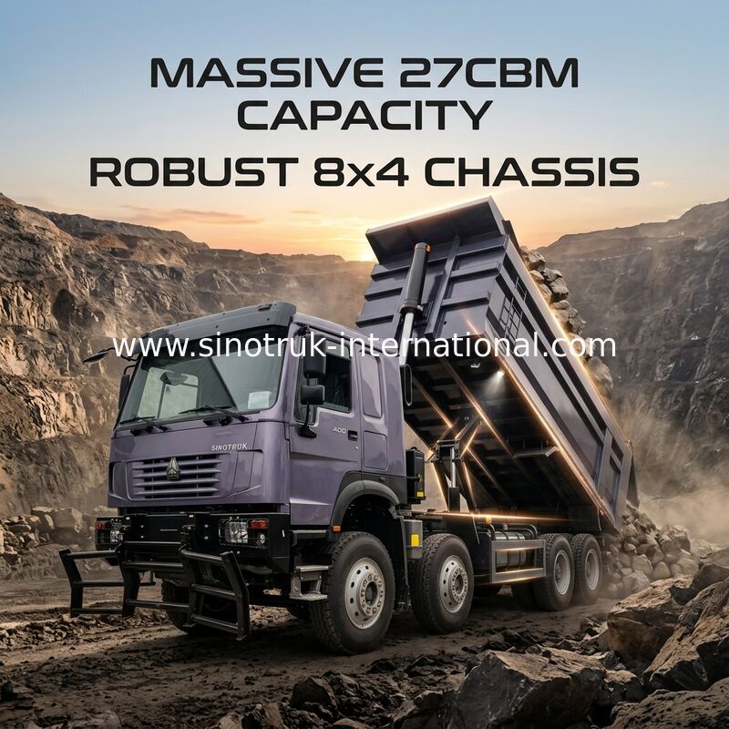 Ağır yükler için 400 HP, daha fazla kargo için 27CBM: Gri 8x4 Dump Truck