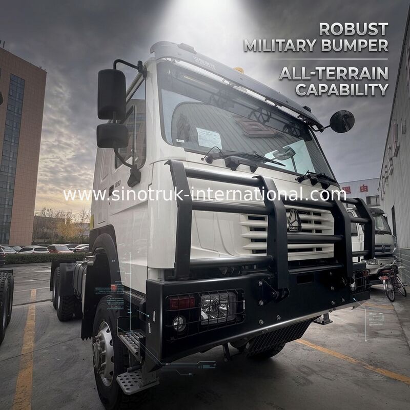 SINOTRUK HOWO Hayalet Yüz Taksi Traktör Kamyon 6X6 Euro 2 430 HP Askeri tampon Beyaz