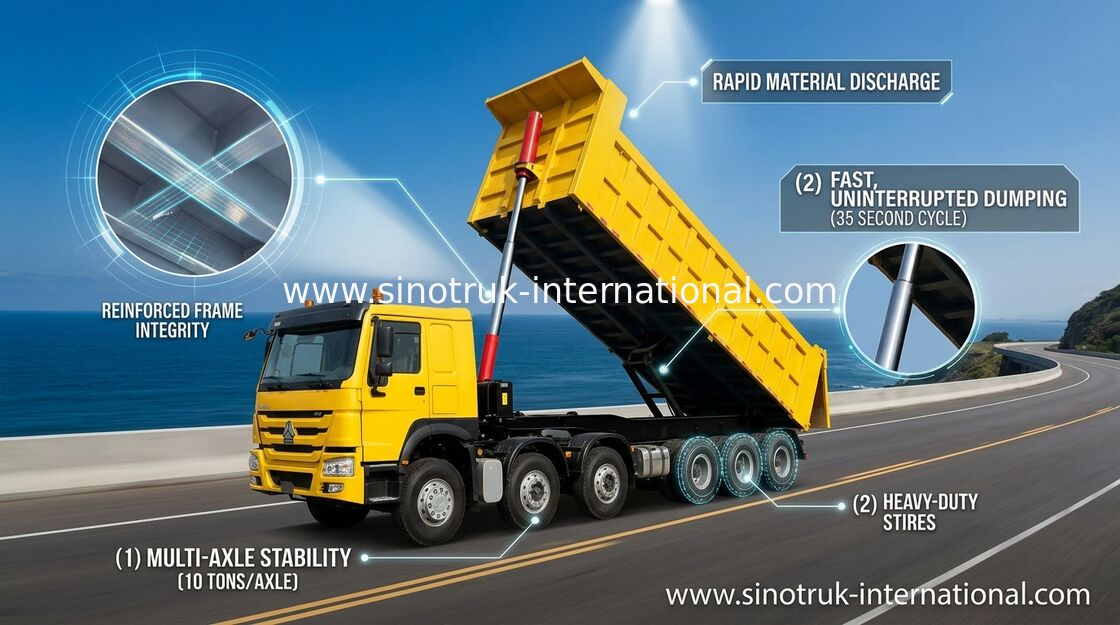 60-80 Ton Madencilik Ve İnşaat İçin Yarı Römork Kamyon Devrilme 3 Aks