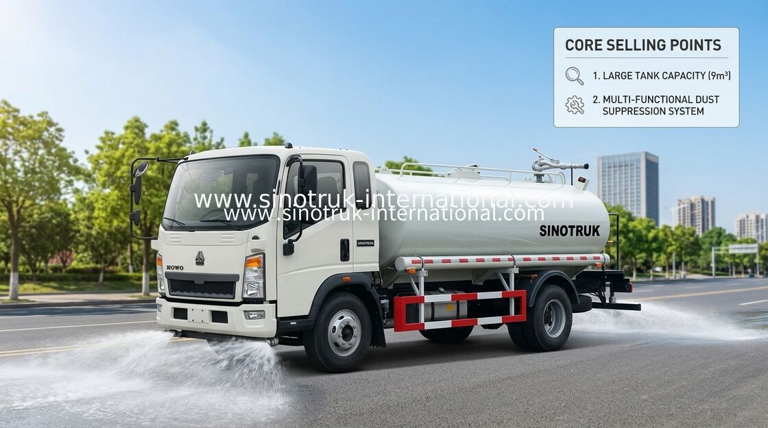 SINOTRUK Hafif Su Deposu Kamyonu LHD 5-8CBM Geniş Püskürtme Aralığı