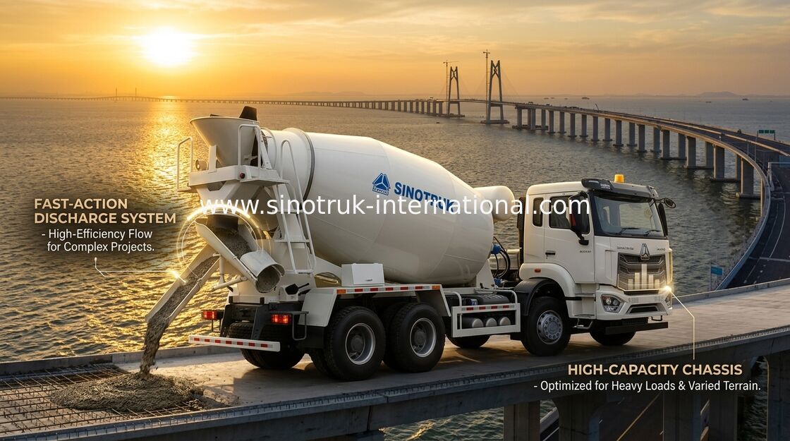 HOWO RHD 6*4 12CBM Beyaz Karıştırma Kamyonu Yüksek At Gücü 380HP Yüksek Verimlilikli İtalyan Karıştırma Tankı