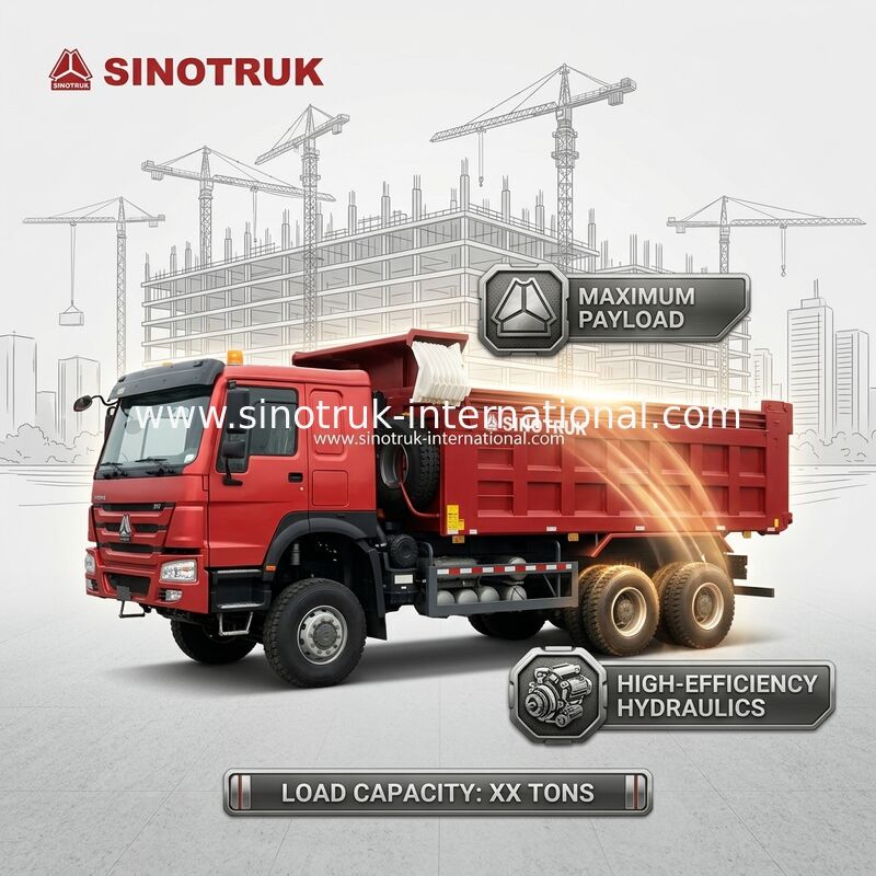 430HP Red HOWO 6*6 Tüm Tekerlek Sürüşlü Dump Truck Ghost-Face Cab