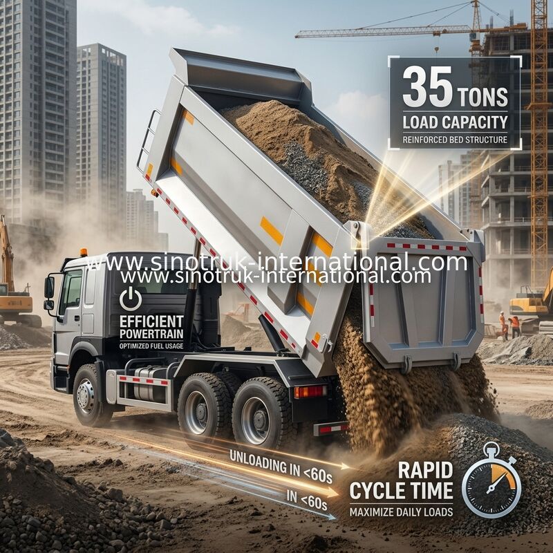 SINOTRUK HOWO 371HP 8X4 Damperli Kamyon İnşaat Eski Ön Yüz Askeri Tampon Maden Alanları için İki Uyarı Işığı U Tipi Konteyner