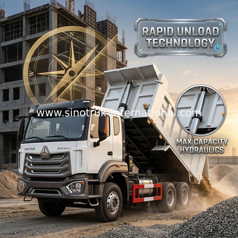 2 yolcu Sinotruk Hohan Tipper Dump Truck Weichai Motor 6 × 4 LHD 380HP Manual şanzıman tipi ile