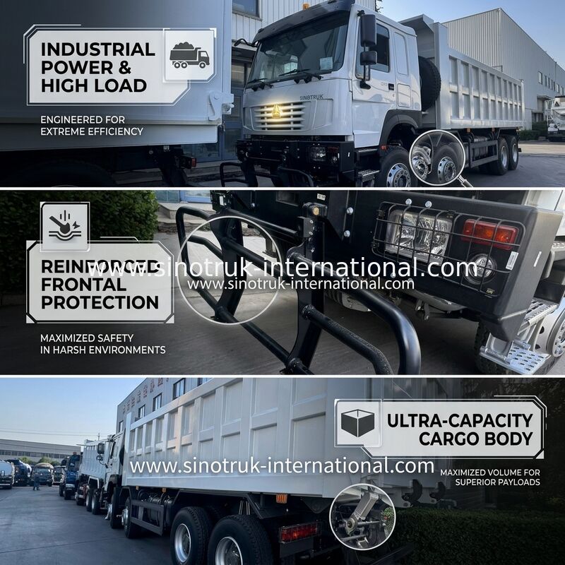 SINOTRUK HOWO 371HP Tipper Dump Truck İnşaat Eski Ön Yüz Savaş Çakma Bölgeleri için
