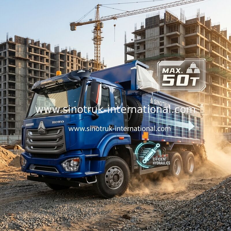 SINOTRUK HOHAN NEW HOWO 30 - 40 Ton RHD 10 Tekerlekli İnşaat için Tarpaulin Mavi Yüksek verimlilikli kaldırma ve boşaltma