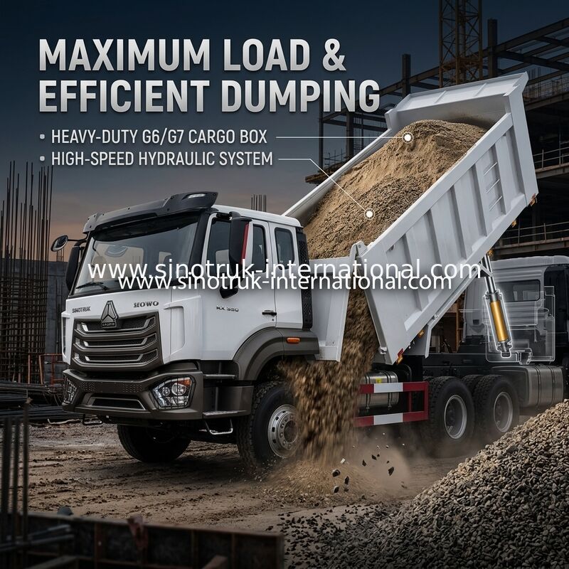 SINOTRUK HOHAN HOWO 380HP LHD Tipper Dump Truck 6X4 Şablonlu Stil Kargo Kutusu