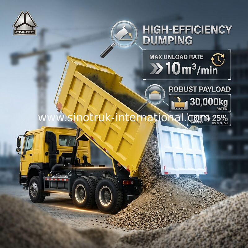 Sinotruk Howo Tipper Dump Truck 6 × 4 Lhd 10 Tekerlek 20CBM Kargo Kutusu Maden Lastikleri