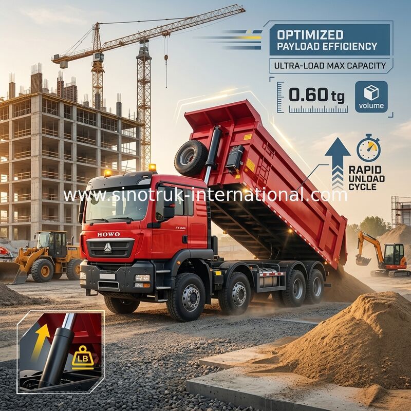 Sinotruk Howo Tipper Dump Truck Tx 400Hp Euro 2 8 × 4 Lhd U Şekilli Kargo Kutusu Kırmızı