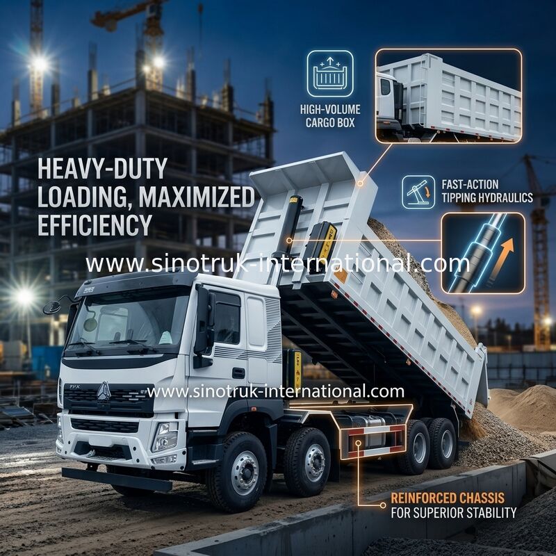 SINOTRUK HOWO 380HP Tipper Dump Truck 12 Tekerlekli LHD 31 Ton 20-30CBM V7-X Kabin