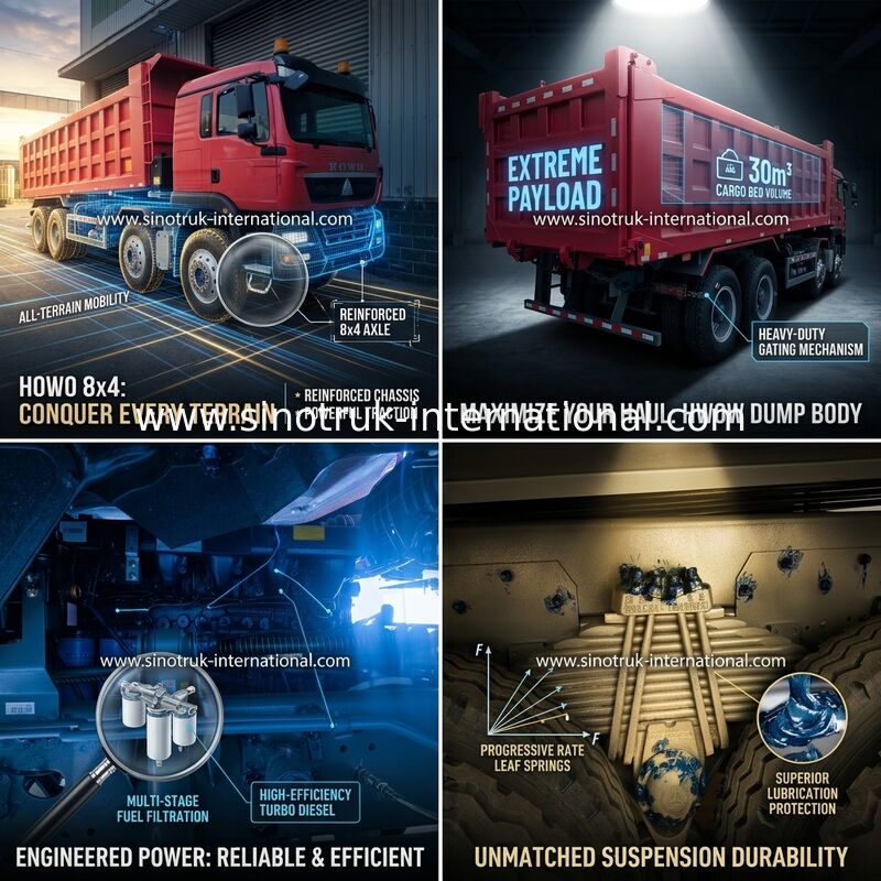 Sinotruk Howo Tipper Dump Truck Tx 400Hp Euro 2 8 × 4 Lhd 12 Tekerlek Kırmızı